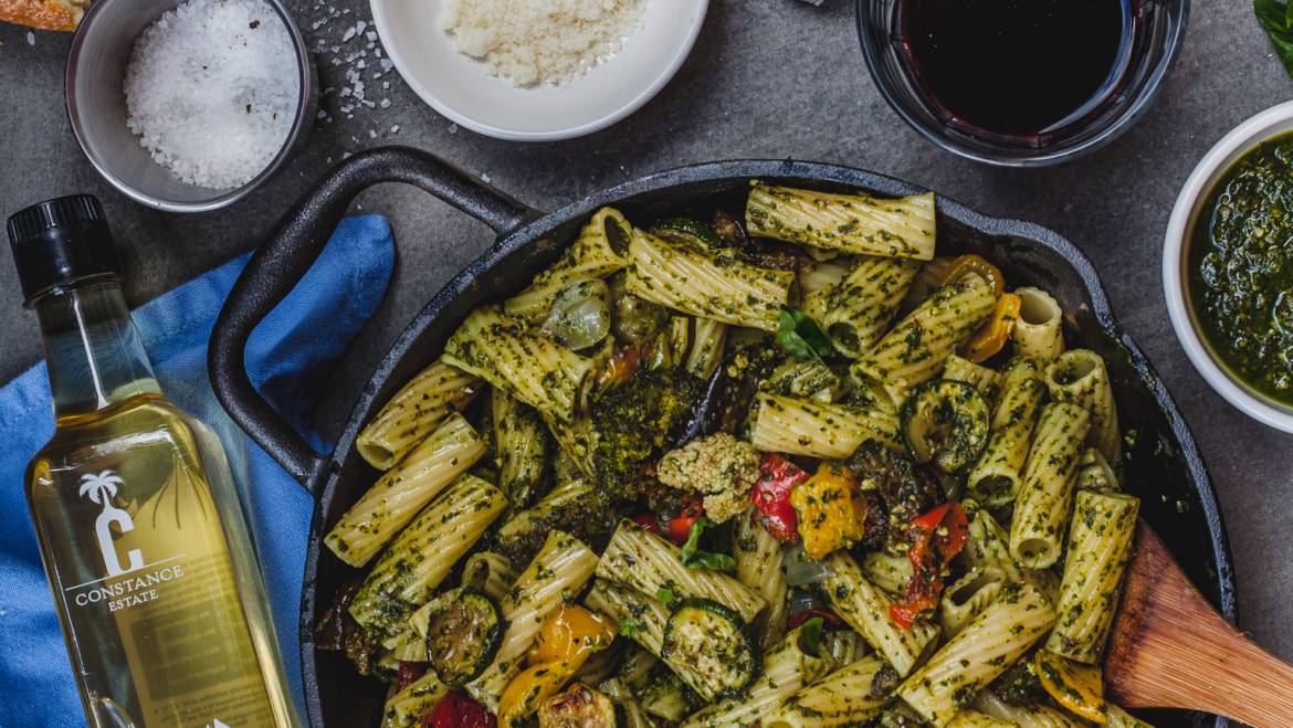 Garlic Roasted Vegetable Pesto Pasta Recipe