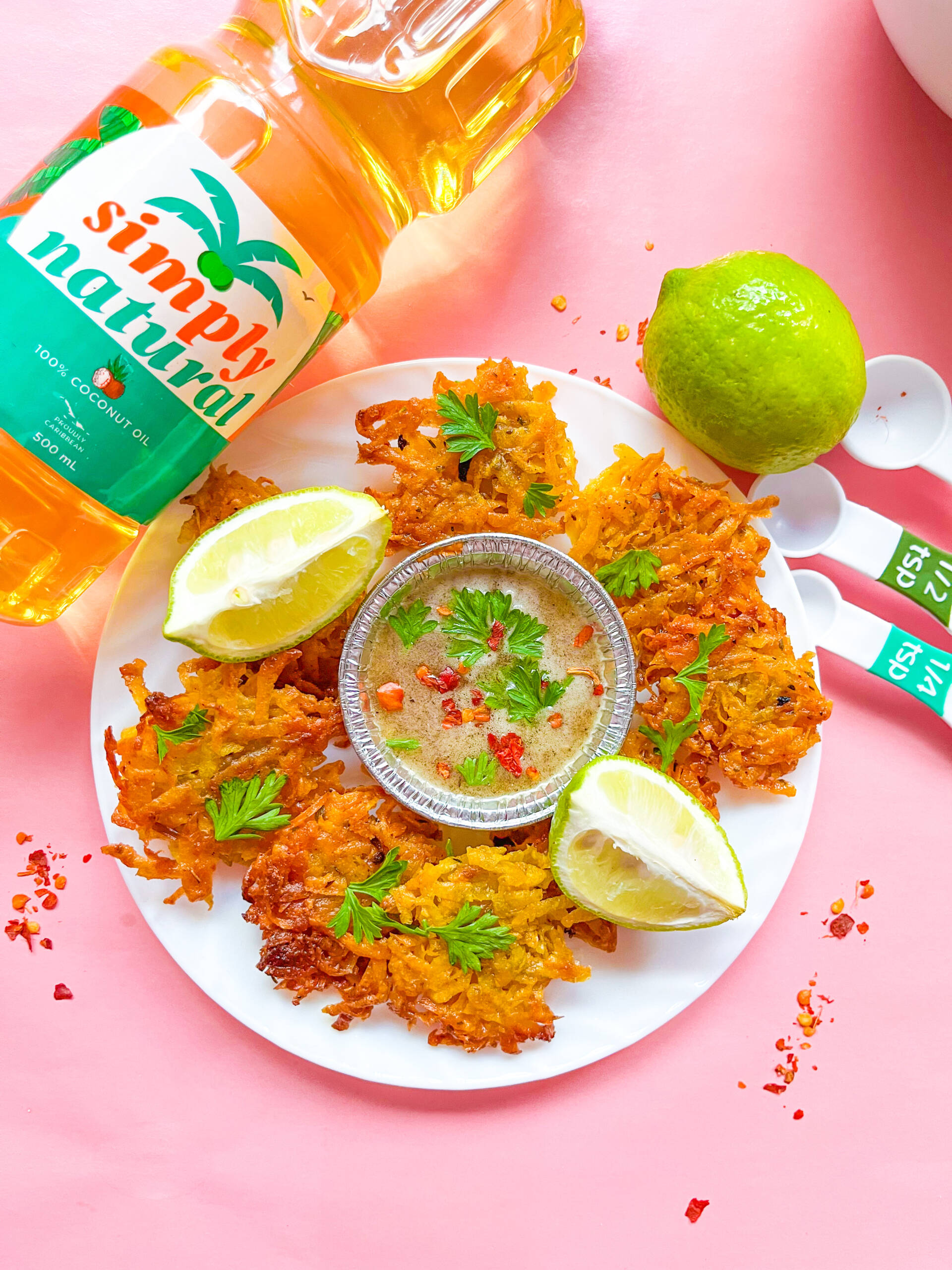 Sweet Potato Fritters with Spicy Ginger & Lime Coconut Vinaigrette